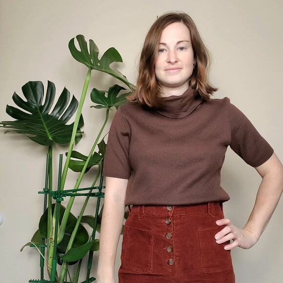 Vintage 70s 80s Cowlneck Sweater Wool Espresso Brown Medium - Picture 1 of 6